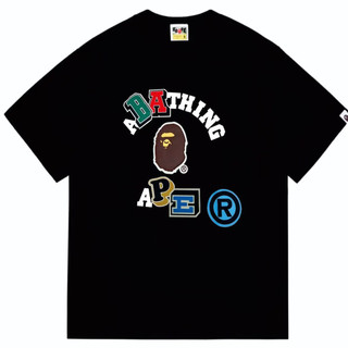 夏季街頭服飾上衣 All Match 彩色字母 APE APE 印花中性短袖 T 恤