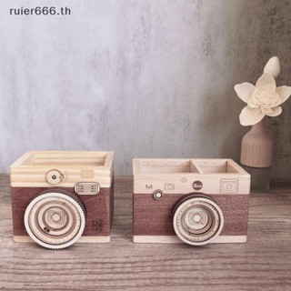 Ruier 創意相機木製筆筒家用桌面文具化妝收納架支架盒筆筒。