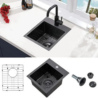 Vccucine 青銅色黑色吧臺水槽嵌入式，13X15 英寸頂部安裝房車小型廚房水槽，手工不銹鋼濕吧水槽，外
