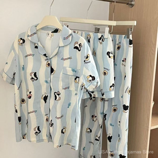 夏季女式睡衣 Piyama perempuanSummer Cloud Cotton 三件套 Sh + 短褲 + 長褲女