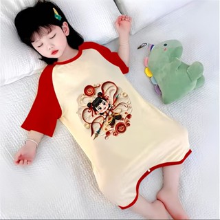 女童睡衣Girls' pajamas新款哪吒女童寶寶2025睡裙連身睡衣夏季空調短袖薄款兒童家居服新款25.6.3