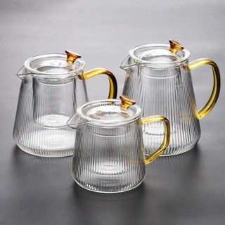 庫存壺 泡茶壺 紫砂壺 茶壺 煮茶壺 泡茶水壺 豎紋玻璃花茶壺 可電陶爐加熱煮茶壺 家用透明玻璃泡茶壺燒水壺