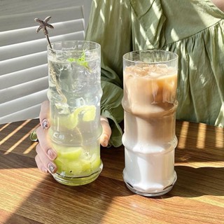 現貨拿鐵咖啡杯ins風格竹玻璃水杯