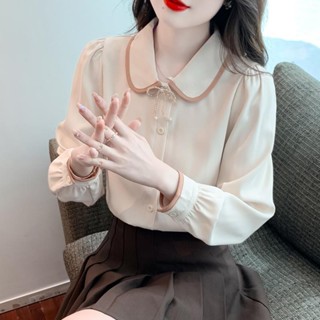 娃娃領長袖襯衫女裝秋款2025秋季設計感小眾上衣別緻女士襯衫6.14V