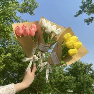 畢業花束 乾燥花束 花束 ins春日鬱金香花束手捧假花拍照道具節日禮物送人藝術網紅仿真花