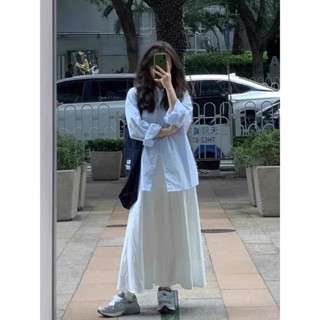 【獨角獸•百貨旗艦店】🛍️開春穿搭一整套大碼胖mm襯衫上衣半身裙子韓係簡約休閒兩件套裝女