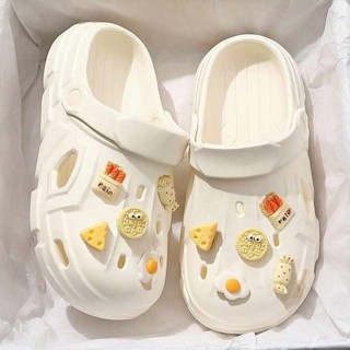 懶人鞋 泰國懶人鞋 白色休息鞋女款懶人鞋豆豆鞋包頭半拖鞋樂福鞋洞洞鞋2023新款外穿