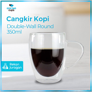 一個兩杯耐熱玻璃咖啡杯雙層杯 350ml OT30