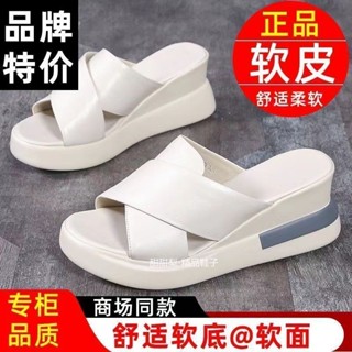 35-42大尺碼女鞋拖鞋厚底增高6cm坡跟女拖鞋一字帶交叉帶羅馬涼鞋拖鞋鬆糕底媽媽鞋輕便軟底防滑耐磨拖鞋