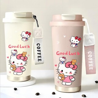 Hello Kitty咖啡杯暖玻璃冰箱加熱器保溫瓶冷水瓶飲具耐冷耐熱馬克杯帶掛繩廚具咖啡杯保溫瓶3個
