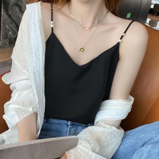 《現貨下單》雪紡吊帶女內搭西裝夏季v領寬鬆打底背心外穿潮性感白色短版上衣背心夏天背心女生背心外搭背心背心女黑色背心洋裝短