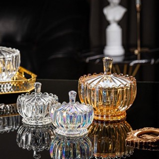 【金色裝飾】✨新品 免運✨高顏值玻璃水晶糖果罐歐式茶几餐廳食品盒子首飾盒帶蓋儲物罐糖缸
