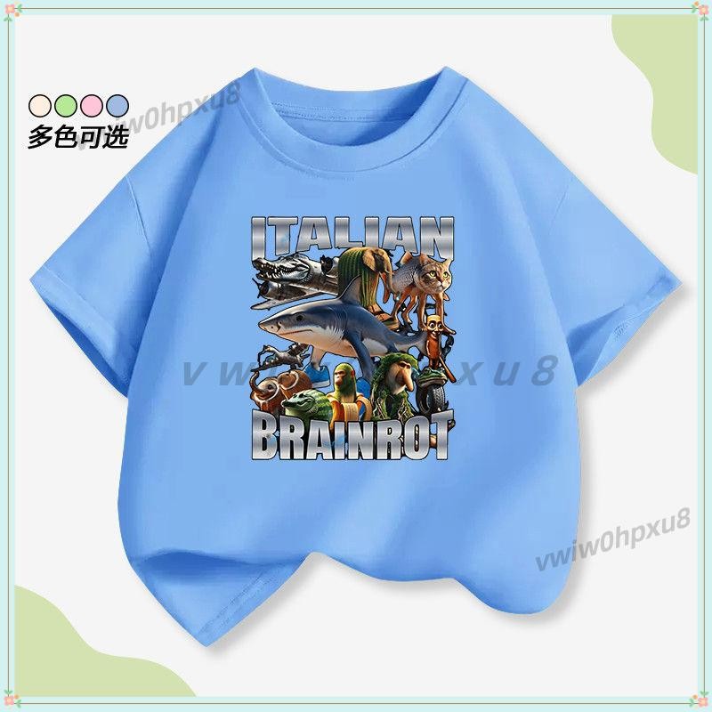 ✨臺灣出貨✨外國版山海經 短袖 短褲 背心 Italian Brainrot 腦洞鯊魚 兒童短袖 純棉180g 圓領T恤