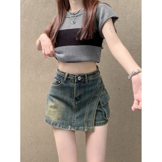 不規則短褲 做舊牛仔半身裙女 夏季短褲 新款短褲 高腰短褲 寬鬆短褲 顯瘦短褲包臀 a字短裙 ins風 不對稱 紐扣