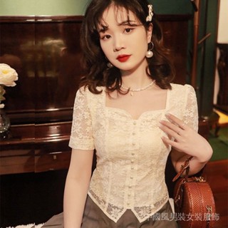 菲律賓人服裝女式現代休閒菲律賓人巴龍法式複古赫本風格蕾絲襯衫短袖花卉刺繡方領露肩獨特上衣