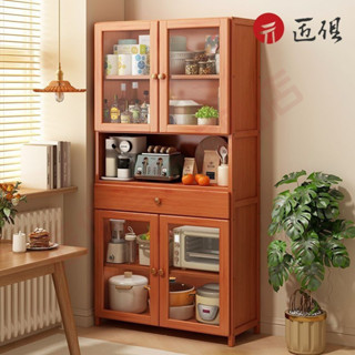 【匠俱】實木櫥櫃 收納櫃 廚具置物櫃 茶水櫃 抽屜櫃 亞克力櫃門 餐邊櫃 多層碗櫃 廚房收納櫃 客廳多功能置物架現貨免運
