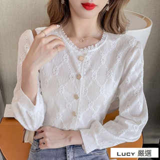 Lucy💕2025春季新款時尚花邊蕾絲衫法式復古洋氣百搭打底外穿長袖上衣女