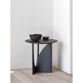 【客廳精品】茶几 小桌子 餐桌北歐全實木茶几沙發邊幾小戶型客廳家用陽臺桌子黑胡桃色圓形角幾 邊桌 沙發邊桌 矮桌 圓桌