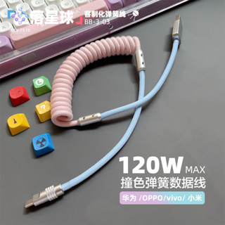 100W 彈簧 數據線 蘋果 iPhone 蘋果 PD 快充 車用 carplay 三星 6a 充電線 雙C 120W
