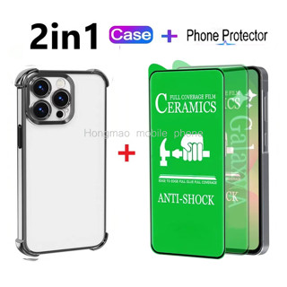 2 合 1 高畫質陶瓷螢幕保護膜 + 手機殼保護套適用於 Oppo A1K A2 A79 A95 A97 Reno 5 5