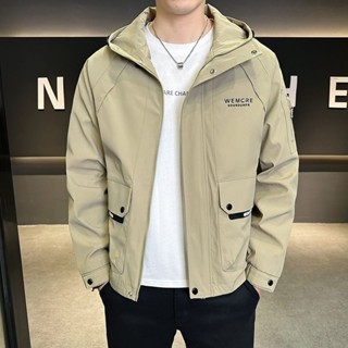 【特惠免運】男士外套 衝鋒衣 衝鋒夾克 男士高檔連帽夾克春秋季清倉韓版潮流帥氣工裝寬鬆衝鋒衣薄款外套