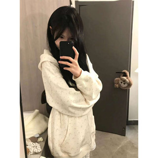 衝鋒衣 衝鋒外套 衝鋒戰士 碎花連帽大學T女春秋oversize薄款外套港味chic寬鬆慵懶小外套上衣