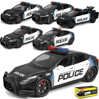 兒童玩具車XLG合金汽車模型1/24特斯拉警車玩具皮卡車跑車毛豆3外文警車電樁