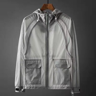[新款男士]夏季輕薄透氣網眼防曬服男士休閒運動戶外防蚊薄款連帽風衣男