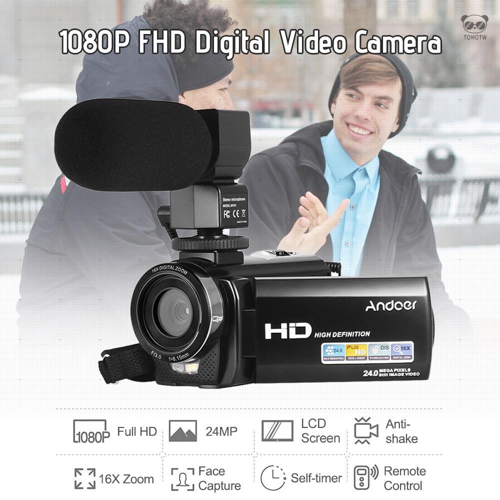 Andoer HDV-201LM 1080P全高清DV攝像機 配2個電池 + M105外置麥克風