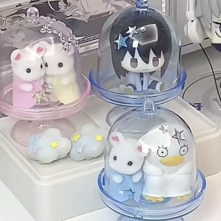 D0527帶蓋防塵收納盒可愛娃娃桌麵展示架 diy透明高顔值展示收納架 ins風盲盒蛋糕杯桌上收納架