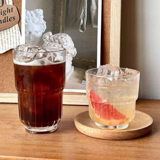 D0530-ins複古層疊條紋咖啡杯 冰美式杯子 家用冷萃杯 350毫陞 果汁杯 複古層疊杯 飲品杯 玻璃水杯