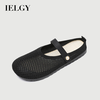 IELGY媽媽鞋女夏季透氣鏤空休閒鞋中老年家用舒適平底涼鞋一腳蹬半拖鞋
