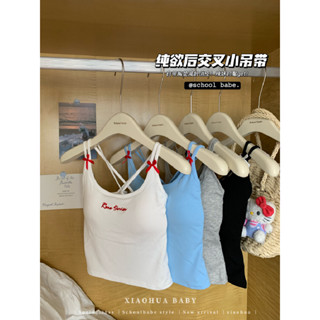 【HOT 本舖】 蝴蝶結字母吊帶背心女帶胸墊文胸美背設計感性感純欲上衣