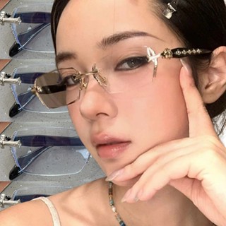 Y2K 防藍光平面眼鏡時尚復古無框雕刻眼鏡日常裝飾配件
