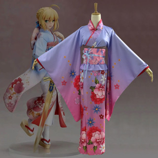 fate吾王 saber 晴著cospaly服浴袍振袖和風和服女