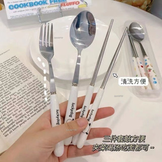 熱銷🔥勺子ins高顔值筷子勺子叉子套盒學生成人便攜式不銹鋼餐具收納盒