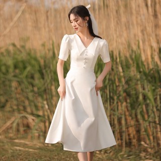 白色小禮服洋裝新平時可穿日常聚會中長款晚禮服女