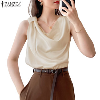 ZANZEA 女式韓版時尚派對法式設計小眾緞面打底氣質無袖上衣上衣