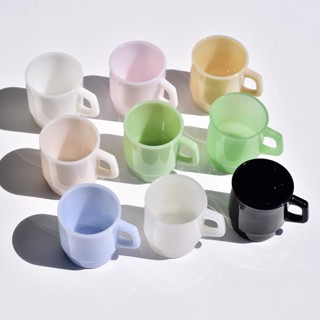 客製化 馬克杯 來圖定製 奶玉玻璃杯帶把手馬克杯 咖啡杯 圖案印logo中古奶白杯子