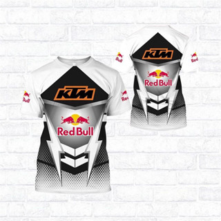 RED BULL 夏季F1紅牛標3D列印賽車男士休閒街頭運動T恤F1紅牛跑車運動服圓領舒適速乾百搭短袖上衣