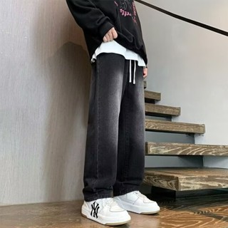 【HOT 本舖】男裝 美式高街復古牛仔褲男春秋寬鬆直筒潮流褲子痞帥水洗做舊闊腿長褲