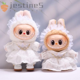 JESTINELabubu娃娃的蕾絲連身裙,皮鞋海軍風裙坐姿拉布時間布,替代品17公分毛絨娃娃衣服