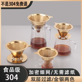 【臺灣熱賣】304不鏽鋼咖啡漏斗手衝咖啡過濾器雙層過濾網咖啡器具免濾紙金色