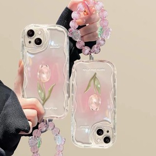 時尚鬱金香熊花殼相容 iPhone 7 8 6 6s Plus XS Max XR X SE 2020 卡通鏈 TPU