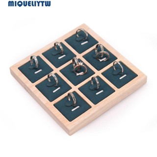 MIQUELIY耳環戒指收納盒,戒指支架盒珠寶首飾展示木製珠寶展示道具,9格櫃檯珠寶道具結婚戒指盒