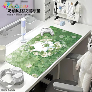 綠色治癒插圖小貓滑鼠墊超大辦公桌電腦鍵盤桌墊女孩辦公桌寫字板