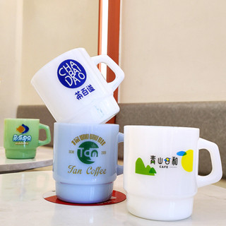 客製化 馬克杯 白玉玻璃杯 定製logo 禮品水杯咖啡 複古奶白杯子 印字 耐熱創意馬克杯