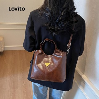 Lovito 休閒素色紋理韓版風格通勤上班大容量女士小斜揹包 LFA76058