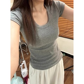 【HOT 本舖】 夏季u領正肩顯瘦修身簡約百搭美式辣妹修身顯瘦收腰上衣高品質