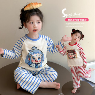 女童睡衣Girls' pajamas女童哪吒睡衣春秋中大童寶寶新款超萌長袖卡通國風兒童家居服睡衣新款25.6.3